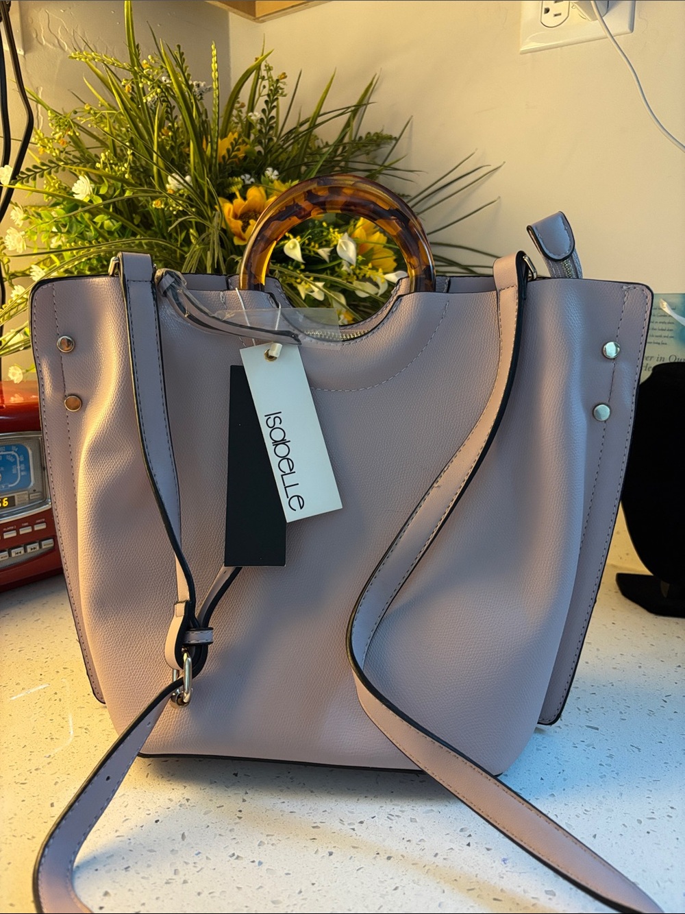 Isabelle Women's Lavender Tote Bag with Tortoiseshell Handle